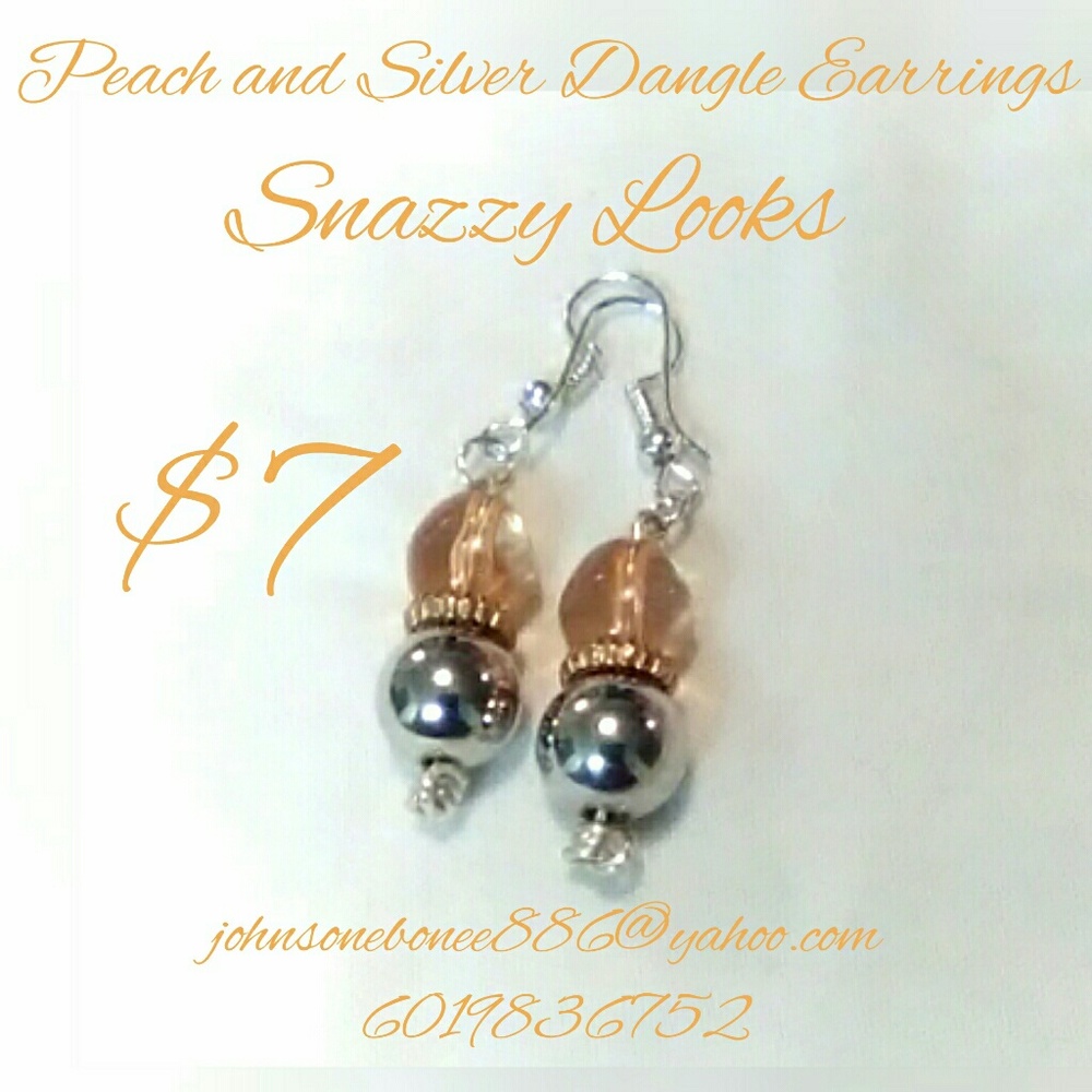 Peach and Silver Dangle Earrings